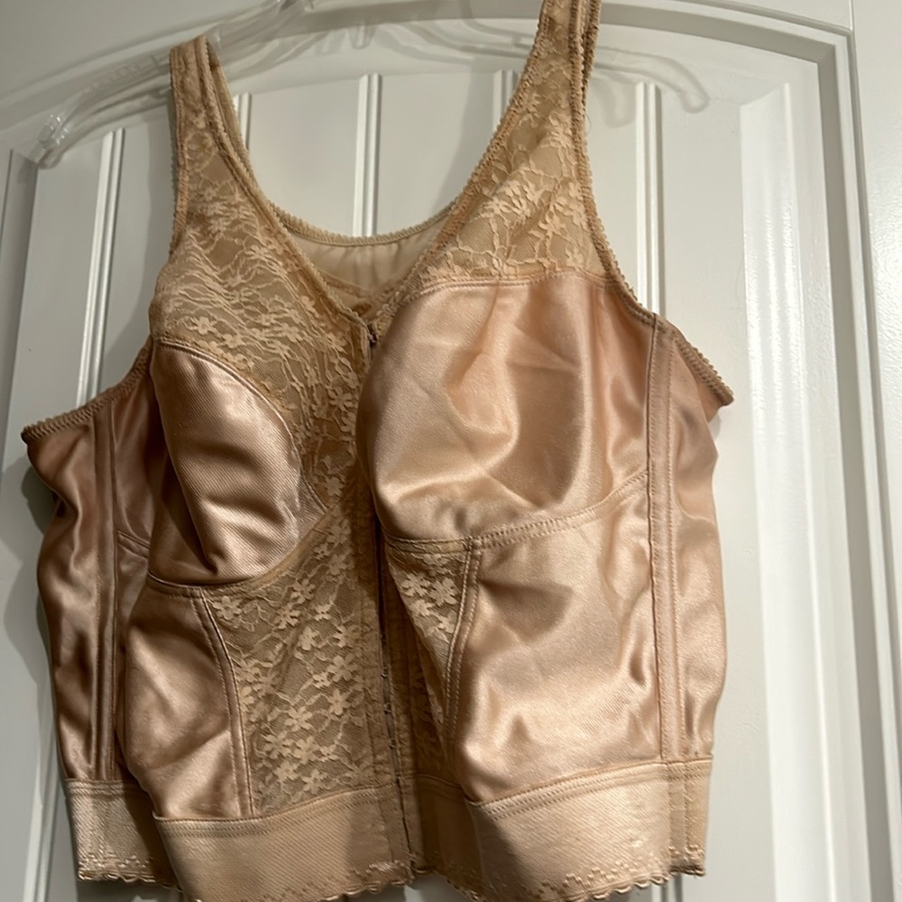 Bra, long line, cream color, Sz 44D